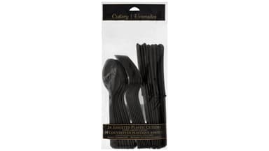Jet Black Plastic Assorted Cutlery