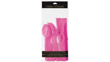 Bright Pink Plastic Assorted Cutlery